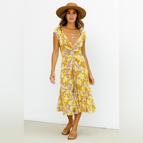 Free People Floral Print Key to Your Heart Size XS Boho Spring Romantic Dress - Picture 2 of 13